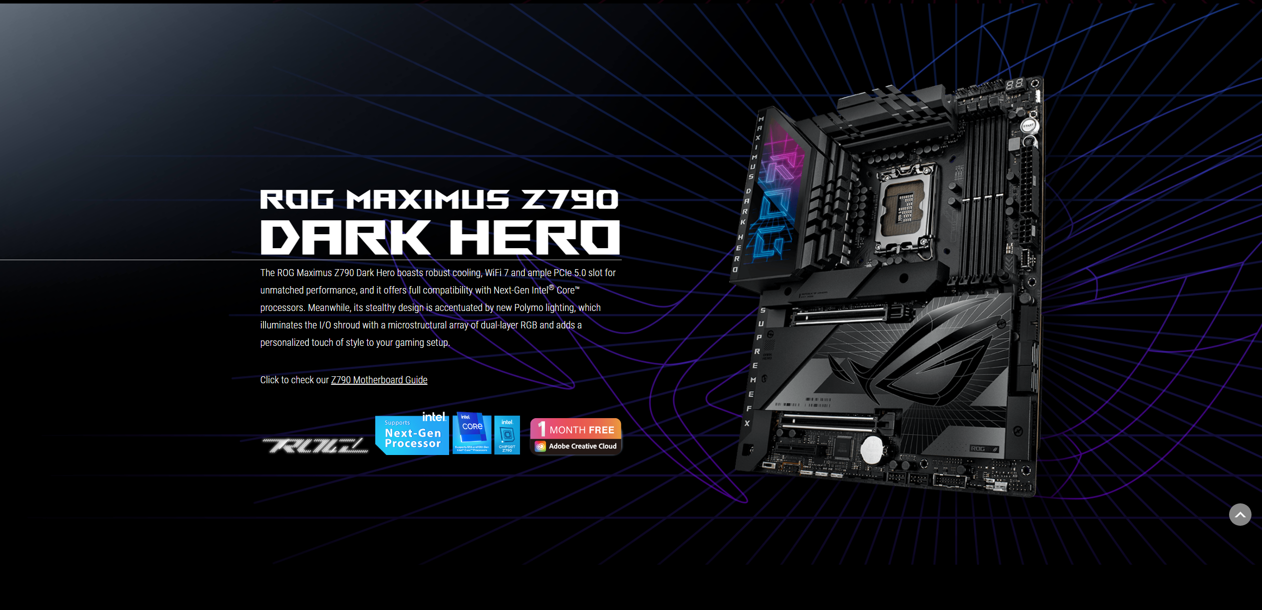 A large marketing image providing additional information about the product ASUS ROG Maximus Z790 Dark Hero LGA1700 ATX Desktop Motherboard - Additional alt info not provided
